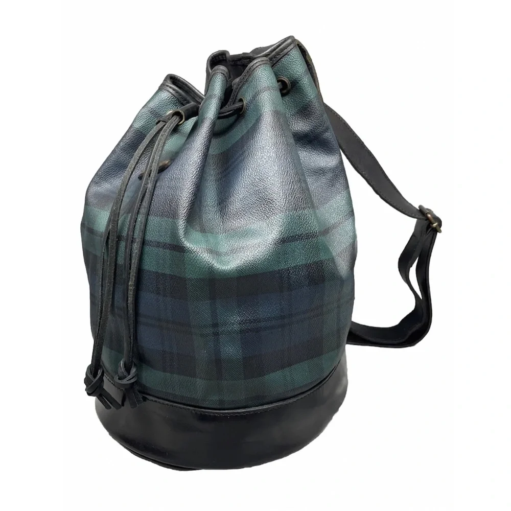 RALPH LAUREN Black Watch Plaid Drawstring Backpack Sling Messenger Bag Vintage